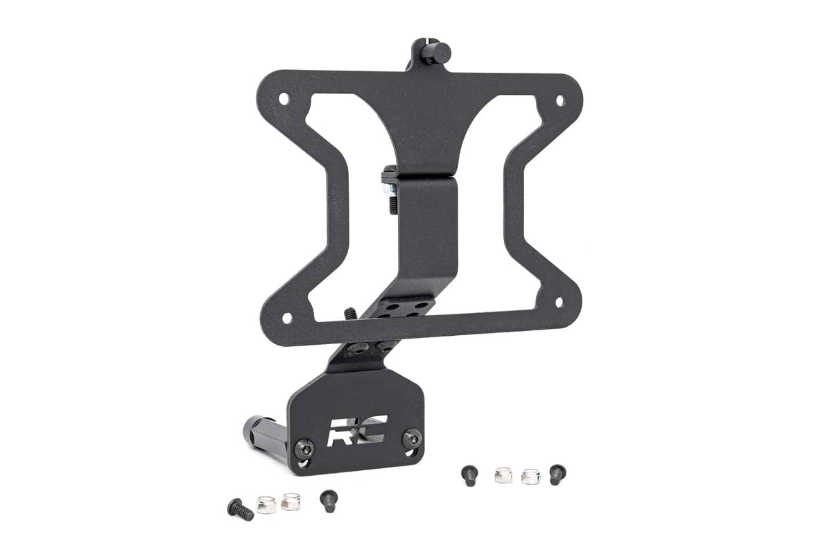 Jeep Wrangler License Plate Relocation Bracket - Rough Country - Adjustable - Black - '07-'10